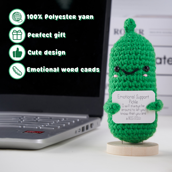 Positive Toy Gifts Funny Crochet Knitted Doll with Positive Card, Mini Creative Small Gifts for Friends, Family, Party Decoration Encouragement，Birthday Gifts (Cucumber) No Delivery on Weekends