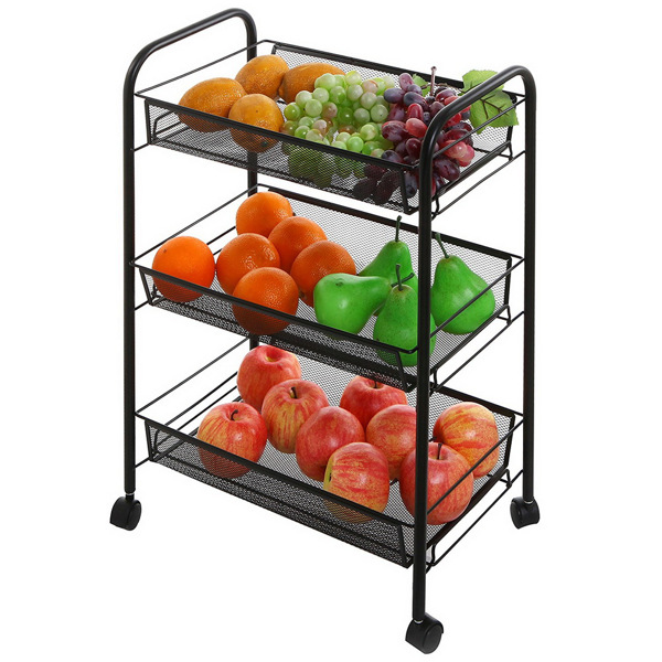 Exquisite Honeycomb Net Three Tiers Storage Cart Black