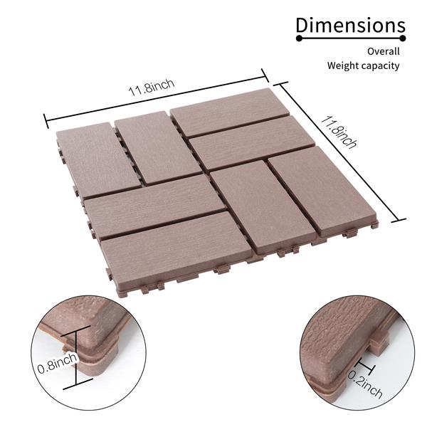 Plastic Interlocking Deck Tiles,44 Pack Patio Deck Tiles,12"x12" Square Waterproof Outdoor All Weather Use, Patio Decking Tiles for Poolside Balcony Backyard, Brown