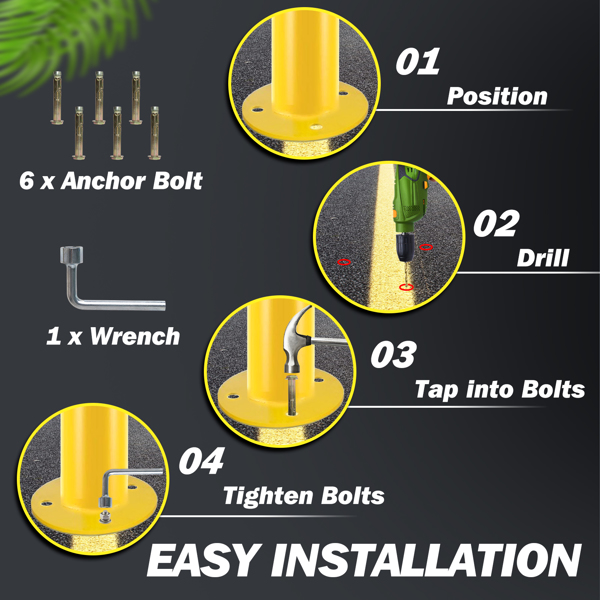 Safety Bollard Post, 36 Inch Height Steel Bollards, 3.5 Inch Diameter Parking Bollard, Yellow Powder Coated Safety Parking Barrier Post, for Traffic Sensitive Areas,6PCS