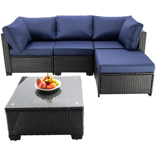 Patio Furniture Set 5 Pieces Wicker Outdoor Conversation Set All-Weather Sectional Patio Sofa with Water Resistant Thick Cushions and Coffee Table （Returns are not supported without a valid reason.）