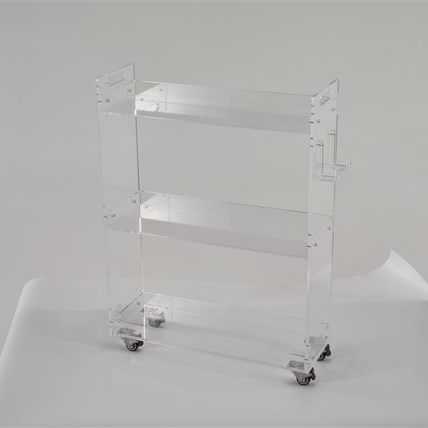 Acrylic Rolling Side Table - 3 Tiers End Table with Lockable Wheels - Small Clear Table for Living Room,