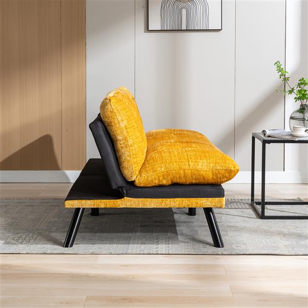 Convertible Sofa Bed  Loveseat Futon Bed Breathable Adjustable Lounge Couch with Metal Legs,Futon Sets for Compact Living Space  Chenille-Yellow