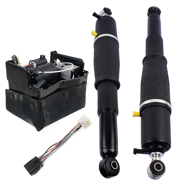 Pair Rear Air Suspension Shocks + Compressor Pump for Cadillac Escalade Chevrolet Avalanche Suburban 1500 Tahoe GMC Yukon 2001-2013 25979391 19300046 19299545