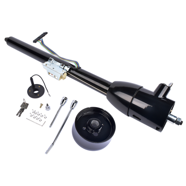 Black 32" Floor Shift Tilt Manual Steering Column w/ Key & 9 Hole Wheel Adpater