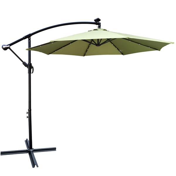 10 ft Outdoor Patio Umbrella Solar Powered LED Lighted Sun Shade Market Waterproof 8 Ribs Umbrella with Crank and Cross Base for Garden Deck Backyard Pool Shade Outside Deck Swimming Pool