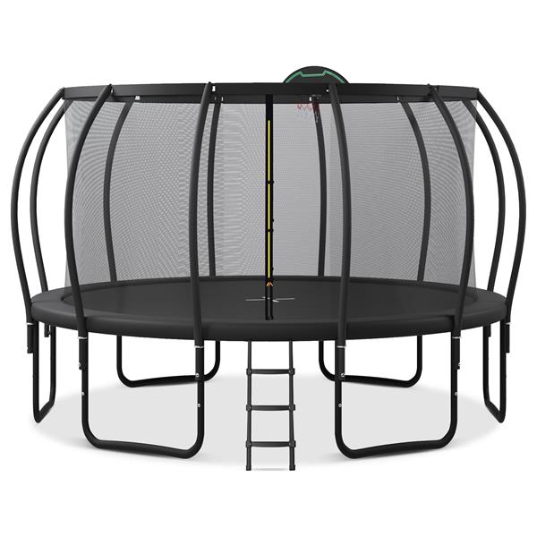 15FT Trampoline for Kids with Upgraded ArcPole and Composite TopLoop for Safety Enclosure, Plus Basketball Board and 12 Ground Stakes, Outdoor Recreational Playset Balance Physical Training Trampoline