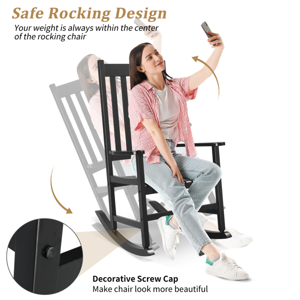 68.5*86*115CM Square Wooden Rocking Chair Black