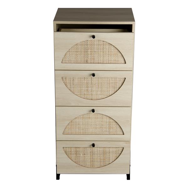 Set of 2, Natural Rattan, Cabinet with 4 Drawers, Suitable for Living room, Bedroom and Study, Diversified Storage