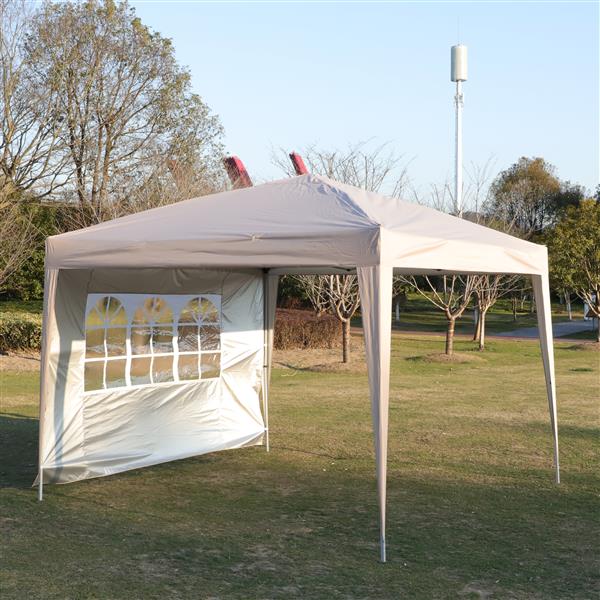 Outdoor 10x 10Ft Pop Up Gazebo Canopy Tent Removable Sidewall with Zipper,2pcs Sidewall with Windows,with 4pcs Weight sand bag,with Carry Bag-Beige