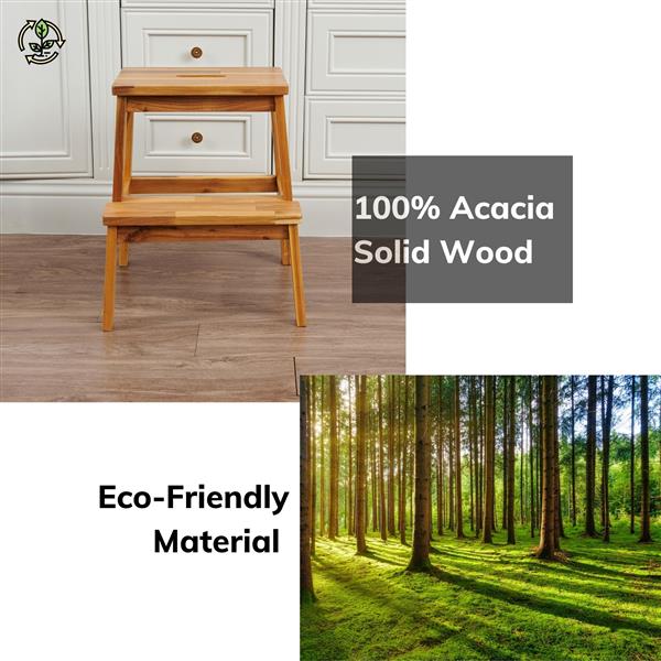 Acacia Wood Two Steps Stool Small Size Rectangle Top Best Ideas For Kitchen Living Room End Tables For Sofas Sub-stool for Living Room Bedside Strong Weight Capacity Upto 250 LBS