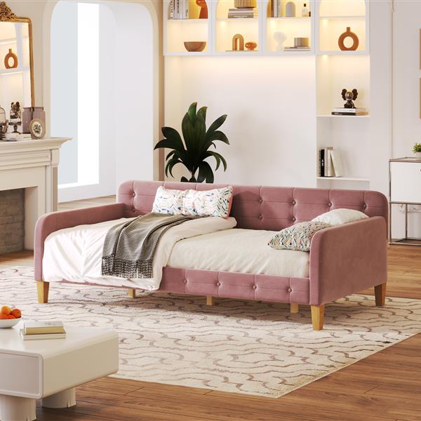 Twin Size Upholstered Daybed with 4 Support Legs, Pink