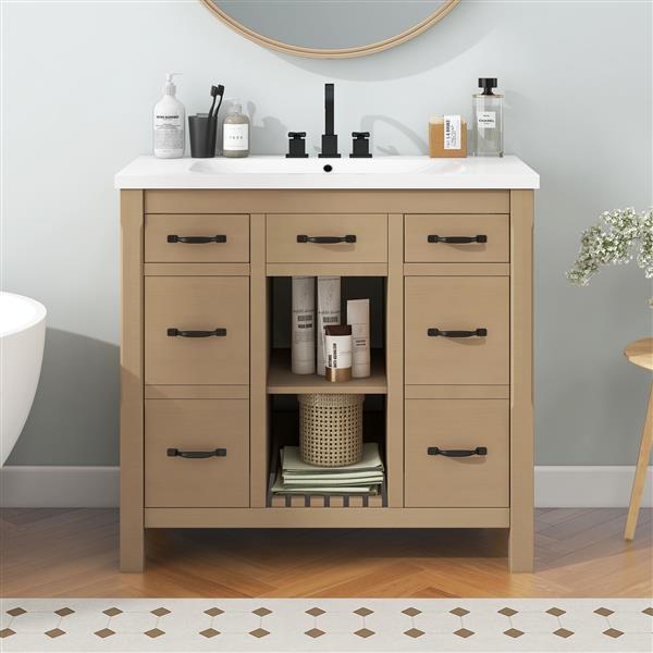 36''Bathroom Vanity with Undermount Sink,Modern Bathroom Storage Cabinet with 2 Drawers and 2 Cabinets,Solid Wood Frame Bathroom Cabinet