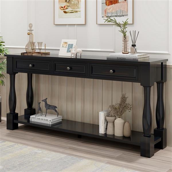 Console Table 63" Long Console Table with Drawers and Shelf for Entryway, Hallway, Living Room