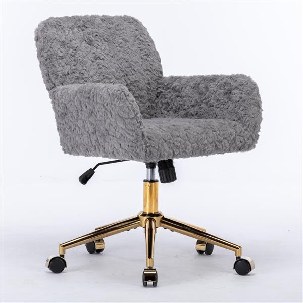 Furniture Office Chair,Artificial rabbit hair Home Office Chair with Golden Metal Base,Adjustable Desk Chair Swivel Office Chair,Vanity Chair(Gray)