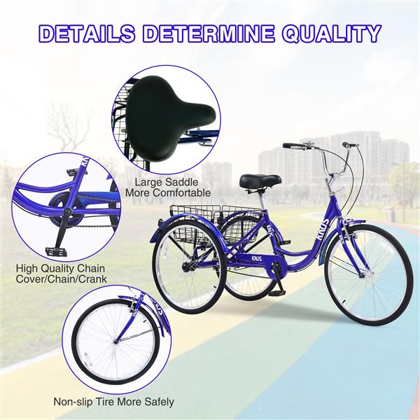 Adult Tricycle Trikes,3-Wheel Bikes,26 Inch Wheels Cruiser Bicycles with Large Shopping Basket for Women and Men