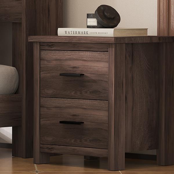 Vintage Two Drawer Nightstand, Simple and Generous Storage Space,Dark Walnut