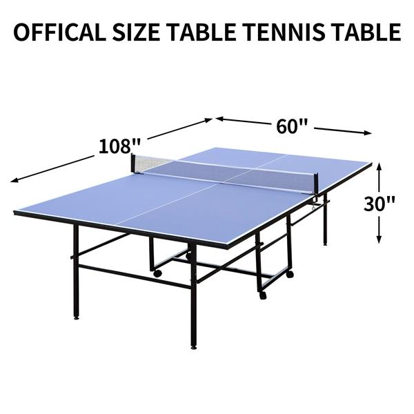 9ft Mid-Size Table Tennis Table Foldable & Portable Ping Pong Table Set for Indoor & Outdoor Games with Net, 2 Table Tennis Paddles and 3 Balls