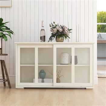 Kitchen Storage Stand Cupboard With Glass Door-White