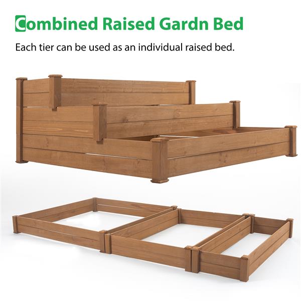 48.6 x 48.6 x 21in Raised Garden Bed Horticulture Outdoor Elevated Flower Box Tiered Garden Bed Wooden Vegetables  Brown