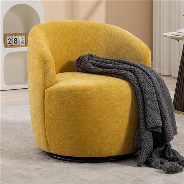 037-Chenille Fabric Swivel Accent Armchair Barrel Chair With Black Powder Coating Metal Ring,Yellow