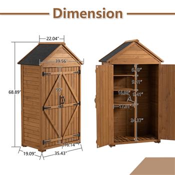 Outdoor Storage Cabinet, Garden Wood Tool Shed, Outside Wooden Shed Closet with Shelves and Latch for Yard 39.56\\"x 22.04\\"x 68.89\\"