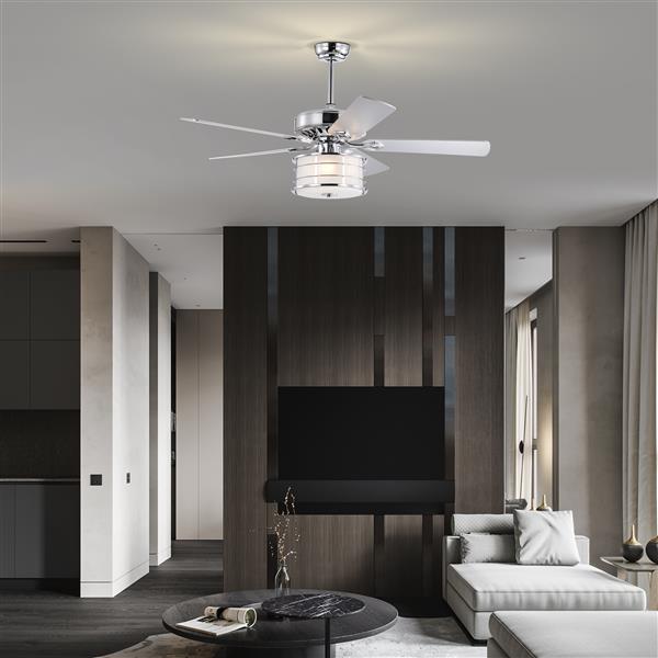 52" 3-Light Chrome Drum Shade LED Ceiling Fan + Remote, Traditional Farmhouse Rustic Industrial Bohemian Country Cottage Transitional Glam for Home, Kitchen, Living Room