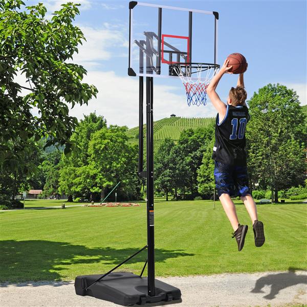 Portable Basketball Hoop & Goal with Vertical Jump Measurement, Outdoor Basketball System with 7.5-10ft Height Adjustment in 44'' Backboard for Youth/Audlt, Manual Lifting Basketball Hoop