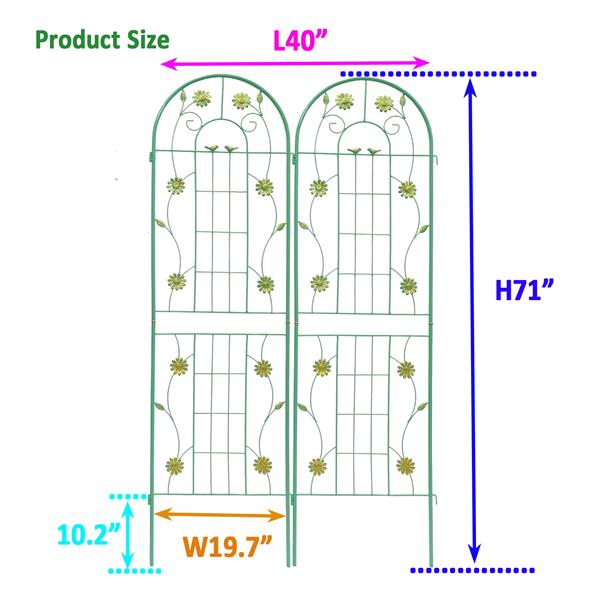 2 Pack Metal Garden Trellis 71" x 19.7" Rustproof Trellis for Climbing Plants Outdoor Flower Support Green