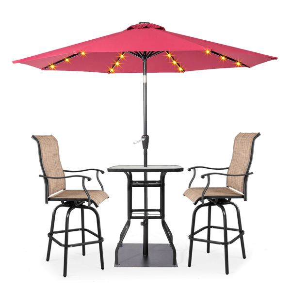 9FT  Umbrella Waterproof Folding Sunshade  Wine Red with Light（Not Included Umbrella Base）