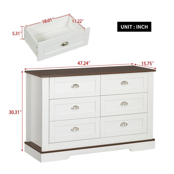 Drawer dresser cabinet,Sideboard,bar cabinet,Buffet server console,table storge cabinets,metal handle in the shape of silver shell,forDiningRoom,Living Room,bedroom,Kitchen Hallway,Color: white +brown