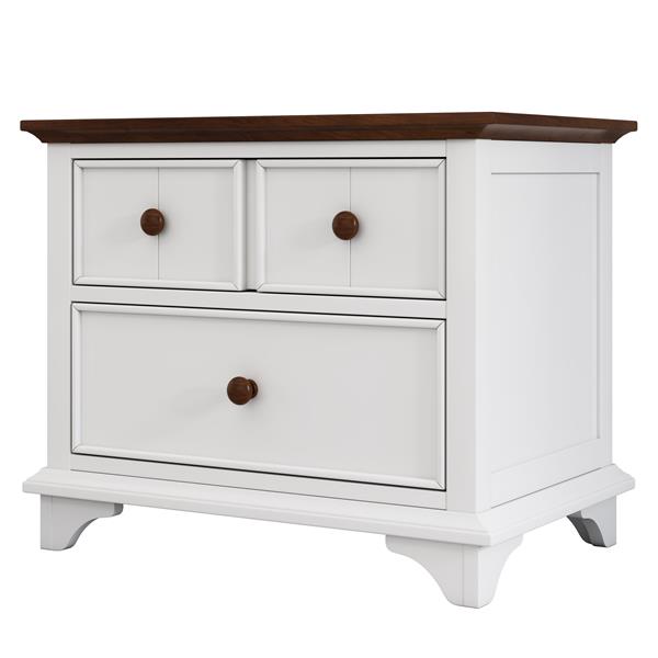 Two-Drawer Nightstand Kids Night Stand  End Side Table for Bedroom, Living Room, Kids' Room, White+Walnut