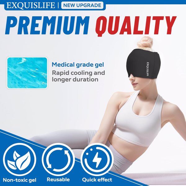 Migraine Ice Head Wrap,Headache Relief Hat for Migraine Cap,Hot and Cold Therapy, Headache Eyes Mask for Sinus, Puffy Eyes,Tension and Stress Relief (FBA Warehouse Shipment )（No shipments on weekends）