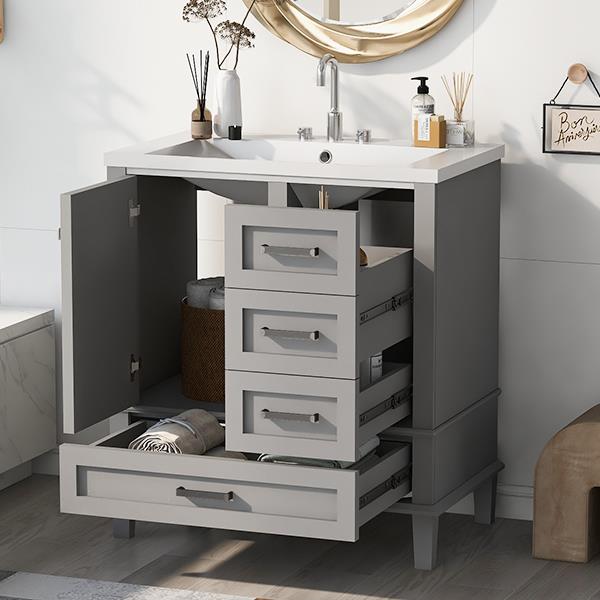 30" Bathroom Vanity , Modern Bathroom Cabinet with Sink Combo Set, Bathroom Storage Cabinet with a Soft Closing Door and 3 Drawers, Solid Wood Frame(Grey)