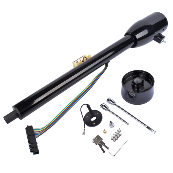 30" Tilt Manual Floor Shift Steering Column with Key & 9 Bolt Adapter Black NEW