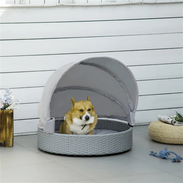 Grey Dog Bed,Elevated Pet Sofa with Foldable Canopy