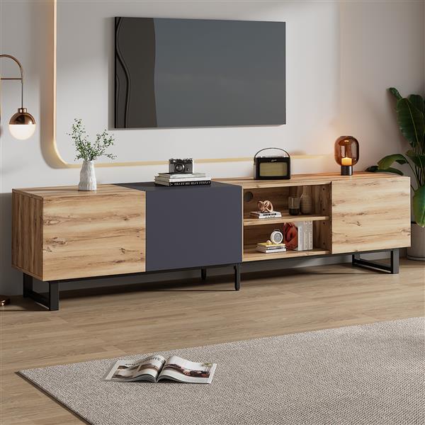 Modern TV with 3 Cabinets& Open Shelves, Color-matching Media Console Table for TVs up to 80'', Entertainment Center with Drop Down Door for Living Room, Bedroom, Home Theatre