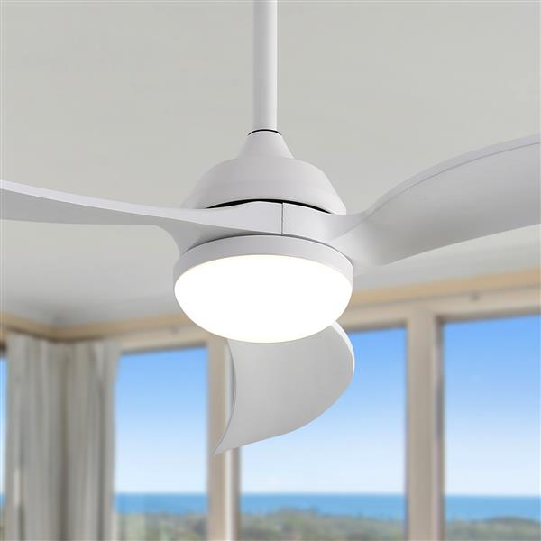 52 Inch Ceiling Fan With Dimmable Led Light 3 Solid Wood Blades Remote Control Reversible DC Motor White For Living Room