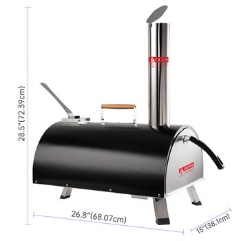 Black Pizza Oven Outdoor 12\\" Automatic Rotatable Pizza Ovens Portable Stainless Steel Wood Fired Pizza Oven Pizza Maker with Built-in Thermometer Pizza Cutter Carry Bag