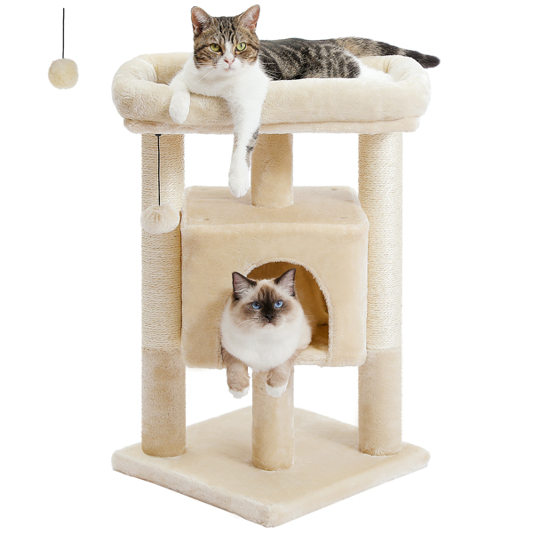 Modern Small Cat Tree Cat Tower with Sisal Scratching Post, Cozy Condo, Top Perch and Dangling Ball Beige(Banned shein,unable to ship on weekends)