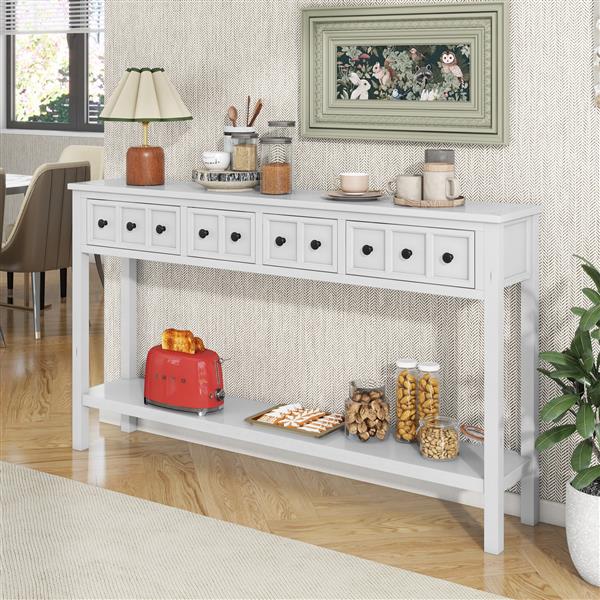 Rustic Entryway Console Table, 60" Long Sofa Table with two Different Size Drawers and Bottom Shelf for Storage (Antique White)