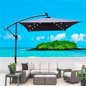 Rectangle 2x3M Outdoor Patio Umbrella Solar Powered LED Lighted Sun Shade Market Waterproof 6 Ribs Umbrella with Crank and Cross Base for Garden Deck Backyard Pool Shade Outside Deck Swimming Pool