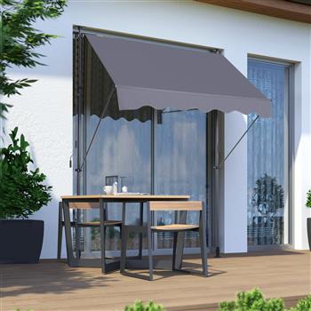 Manual Retractable Awning-78\\'\\' Non-Screw Outdoor Sun Shade Cover with UV Protection – 100% Polyester Made Outdoor Canopy Adjustable Patio Door Window Awning Canopy Sun Shade Curtain for Backyard,Gary