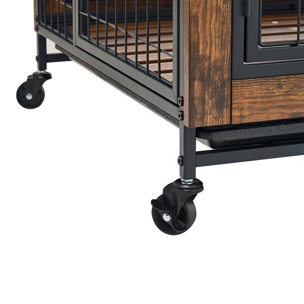 Furniture type dog cage iron frame door with cabinet, two door design, Rustic Brown,37.99"WX27.36"DX59.92"H