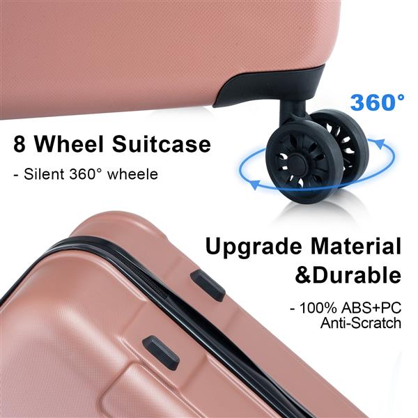 Luggage Sets ABS+PC Hardshell 3pcs Clearance Luggage Hardside Lightweight Durable Suitcase sets Spinner Wheels Suitcase with TSA Lock (20/24/28),ROSEGOLD