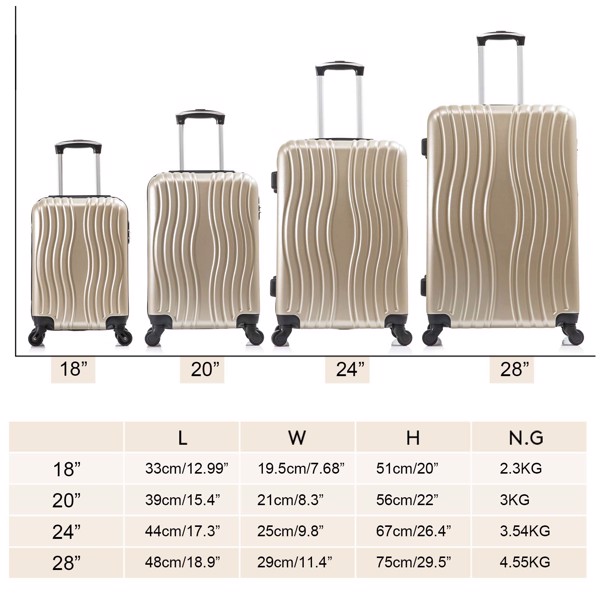 4 Piece Luggage Set PC Material Hard Shell  Suitcase with Spinner Wheels Lightweight Suitcase Set Silver