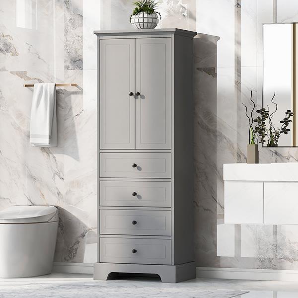 Storage Cabinet with 2 Doors and 4 Drawers for Bathroom, Office, Adjustable Shelf, MDF Board with Painted Finish, Grey