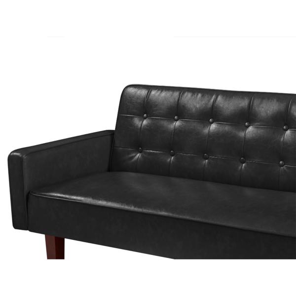 Black Convertible Double Folding Living Room Sofa Bed, PU Leather, Tufted Buttons, Suitable for Living Rooms And Bedrooms