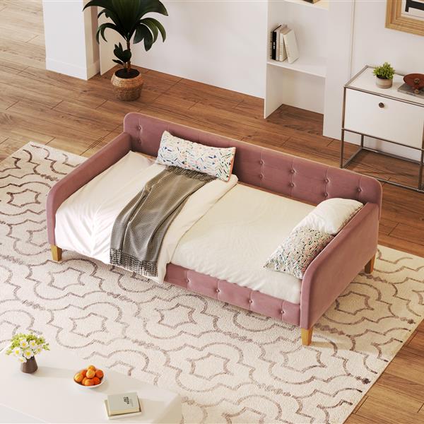 Twin Size Upholstered Daybed with 4 Support Legs, Pink