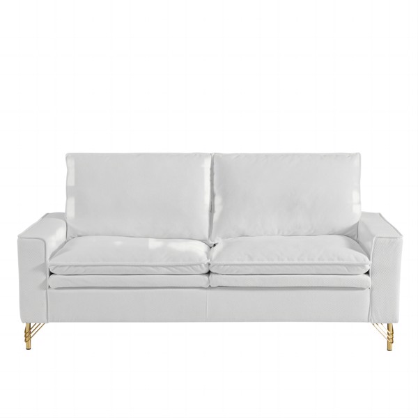 White, Velvet Cloth Indoor Double Sofa With Metal Feet, 78.54"*31.69"*38.18"